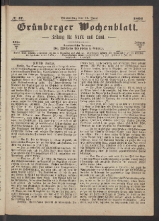 Gr&uuml;nberger Wochenblatt: Zeitung f&uuml;r Stadt und Land, No. 47. (14. Juni 1866)