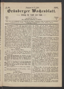 Gr&uuml;nberger Wochenblatt: Zeitung f&uuml;r Stadt und Land, No. 48. (17. Juni 1866)