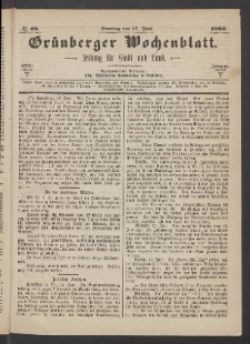 Grünberger Wochenblatt: Zeitung für Stadt und Land, No. 48. (17. Juni 1866)