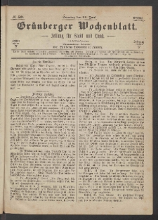 Gr&uuml;nberger Wochenblatt: Zeitung f&uuml;r Stadt und Land, No. 50. (24. Juni 1866)