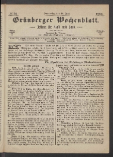 Gr&uuml;nberger Wochenblatt: Zeitung f&uuml;r Stadt und Land, No. 51. (28. Juni 1866)