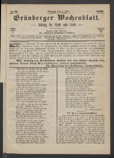 Gr&uuml;nberger Wochenblatt: Zeitung f&uuml;r Stadt und Land, No. 52. (1. Juli 1866)