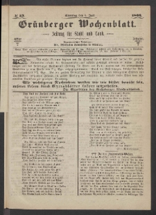 Grünberger Wochenblatt: Zeitung für Stadt und Land, No. 52. (1. Juli 1866)