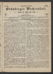 Gr&uuml;nberger Wochenblatt: Zeitung f&uuml;r Stadt und Land, No. 56. (15. Juli 1866)