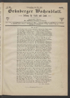 Gr&uuml;nberger Wochenblatt: Zeitung f&uuml;r Stadt und Land, No. 57. (19. Juli 1866)