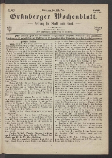 Gr&uuml;nberger Wochenblatt: Zeitung f&uuml;r Stadt und Land, No. 58. (22. Juli 1866)
