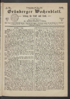 Gr&uuml;nberger Wochenblatt: Zeitung f&uuml;r Stadt und Land, No. 59. (26. Juli 1866)