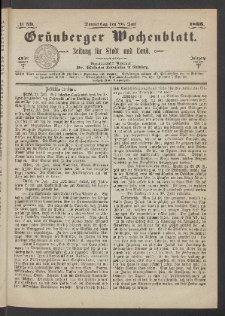 Grünberger Wochenblatt: Zeitung für Stadt und Land, No. 59. (26. Juli 1866)