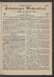 Gr&uuml;nberger Wochenblatt: Zeitung f&uuml;r Stadt und Land, No. 60. (29. Juli 1866)