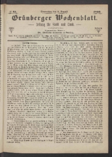 Gr&uuml;nberger Wochenblatt: Zeitung f&uuml;r Stadt und Land, No. 61. (2. August 1866)