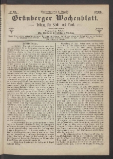 Grünberger Wochenblatt: Zeitung für Stadt und Land, No. 61. (2. August 1866)