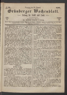 Grünberger Wochenblatt: Zeitung für Stadt und Land, No. 68. (26. August 1866)