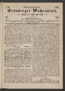 Gr&uuml;nberger Wochenblatt: Zeitung f&uuml;r Stadt und Land, No. 76. (23. September 1866)