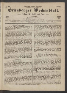 Gr&uuml;nberger Wochenblatt: Zeitung f&uuml;r Stadt und Land, No. 77. (27. September 1866)