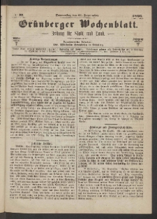 Grünberger Wochenblatt: Zeitung für Stadt und Land, No. 77. (27. September 1866)