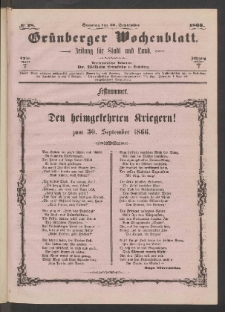 Gr&uuml;nberger Wochenblatt: Zeitung f&uuml;r Stadt und Land, No. 78. (30. September 1866)