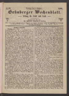 Gr&uuml;nberger Wochenblatt: Zeitung f&uuml;r Stadt und Land, No. 79. (2. October 1866)
