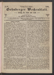 Grünberger Wochenblatt: Zeitung für Stadt und Land, No. 79. (2. October 1866)