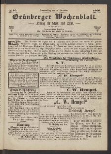 Gr&uuml;nberger Wochenblatt: Zeitung f&uuml;r Stadt und Land, No. 80. (4. October 1866)