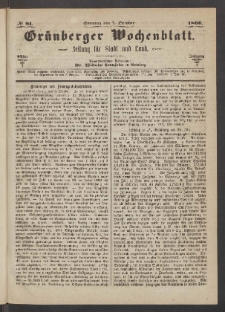 Gr&uuml;nberger Wochenblatt: Zeitung f&uuml;r Stadt und Land, No. 81. (7. October 1866)