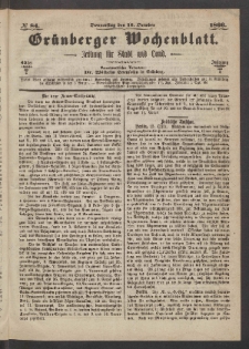 Gr&uuml;nberger Wochenblatt: Zeitung f&uuml;r Stadt und Land, No. 84. (18. October 1866)