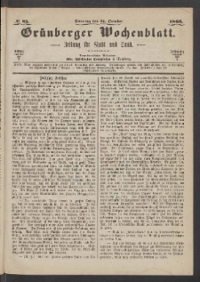 Gr&uuml;nberger Wochenblatt: Zeitung f&uuml;r Stadt und Land, No. 85. (21. October 1866)