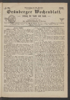 Gr&uuml;nberger Wochenblatt: Zeitung f&uuml;r Stadt und Land, No. 86. (25. October 1866)