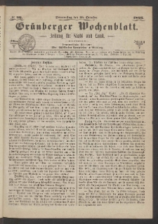 Grünberger Wochenblatt: Zeitung für Stadt und Land, No. 86. (25. October 1866)