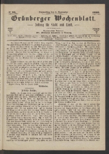 Gr&uuml;nberger Wochenblatt: Zeitung f&uuml;r Stadt und Land, No. 88. (1. November 1866)