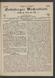 Gr&uuml;nberger Wochenblatt: Zeitung f&uuml;r Stadt und Land, No. 89. (4. November 1866)