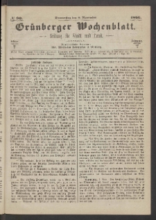 Gr&uuml;nberger Wochenblatt: Zeitung f&uuml;r Stadt und Land, No. 90. (8. November 1866)