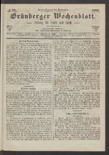 Grünberger Wochenblatt: Zeitung für Stadt und Land, No. 92. (15. November 1866)