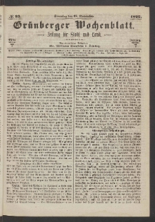 Gr&uuml;nberger Wochenblatt: Zeitung f&uuml;r Stadt und Land, No. 93. (18. November 1866)