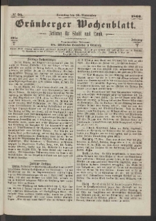 Gr&uuml;nberger Wochenblatt: Zeitung f&uuml;r Stadt und Land, No. 95. (25. November 1866)