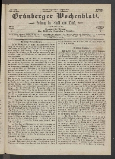 Gr&uuml;nberger Wochenblatt: Zeitung f&uuml;r Stadt und Land, No. 97. (2. Dezember 1866)