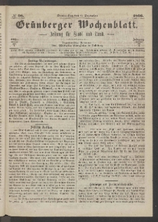 Gr&uuml;nberger Wochenblatt: Zeitung f&uuml;r Stadt und Land, No. 98. (6. Dezember 1866)