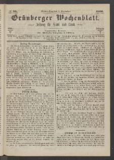 Grünberger Wochenblatt: Zeitung für Stadt und Land, No. 98. (6. Dezember 1866)