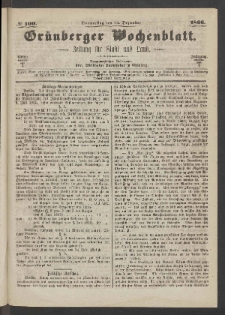 Gr&uuml;nberger Wochenblatt: Zeitung f&uuml;r Stadt und Land, No. 100. (13. Dezember 1866)