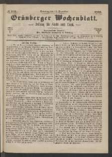 Gr&uuml;nberger Wochenblatt: Zeitung f&uuml;r Stadt und Land, No. 101. (16. Dezember 1866))