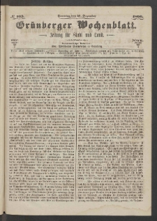 Gr&uuml;nberger Wochenblatt: Zeitung f&uuml;r Stadt und Land, No. 103. (23. Dezember 1866)