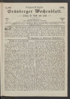 Gr&uuml;nberger Wochenblatt: Zeitung f&uuml;r Stadt und Land, No. 104. (30. Dezember 1866)