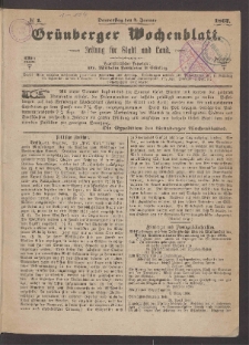 Grünberger Wochenblatt: Zeitung für Stadt und Land, No. 1. (3. Januar 1867)