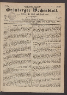 Gr&uuml;nberger Wochenblatt: Zeitung f&uuml;r Stadt und Land, No. 7. (24. Januar 1867)
