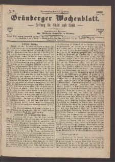 Gr&uuml;nberger Wochenblatt: Zeitung f&uuml;r Stadt und Land, No. 9. (31. Januar 1867)