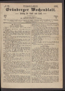 Gr&uuml;nberger Wochenblatt: Zeitung f&uuml;r Stadt und Land, No. 10. (3. Februar 1867)