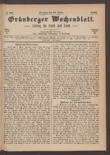 Gr&uuml;nberger Wochenblatt: Zeitung f&uuml;r Stadt und Land, No. 20. (10. M&auml;rz 1867)