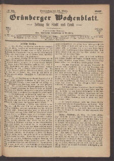 Gr&uuml;nberger Wochenblatt: Zeitung f&uuml;r Stadt und Land, No. 25. (28. M&auml;rz 1867)