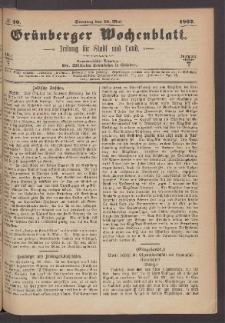 Gr&uuml;nberger Wochenblatt: Zeitung f&uuml;r Stadt und Land, No. 40. (19. Mai 1867)
