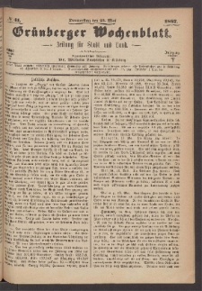 Gr&uuml;nberger Wochenblatt: Zeitung f&uuml;r Stadt und Land, No. 41. (23. Mai 1867)