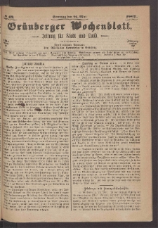 Grünberger Wochenblatt: Zeitung für Stadt und Land, No. 42. (26. Mai 1867)